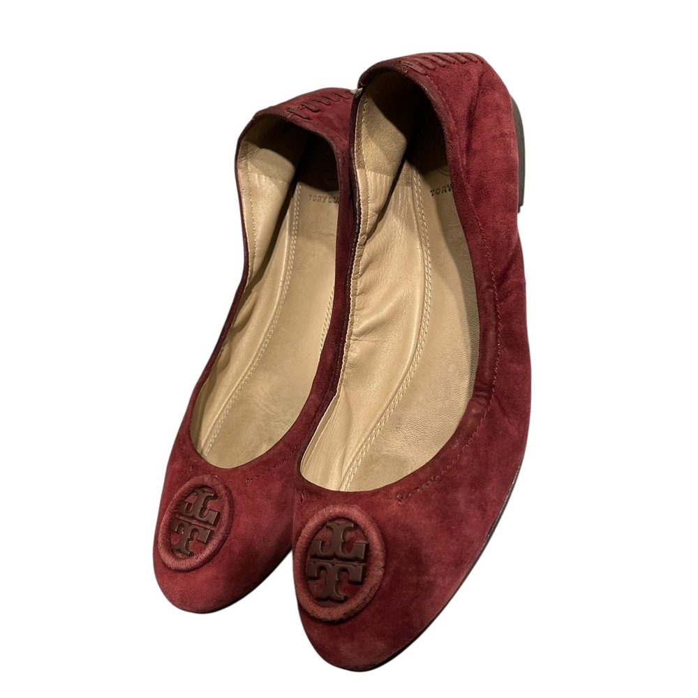 Tory Burch Burgundy Suede Ballet Flats Women's Size 7 Embellished Logo